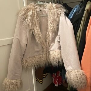 Faux Fur Trim Jacket - Cream